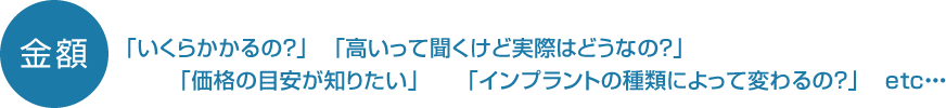 「いくらかかるの?」 「高いって聞くけど実際はどうなの?」「価格の目安が知りたい」 「インプラントの種類によって変わるの?」